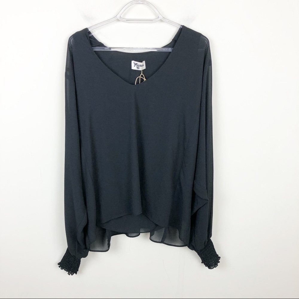 SMYM Ines Black Chiffon Balloon Sleeve Blouse